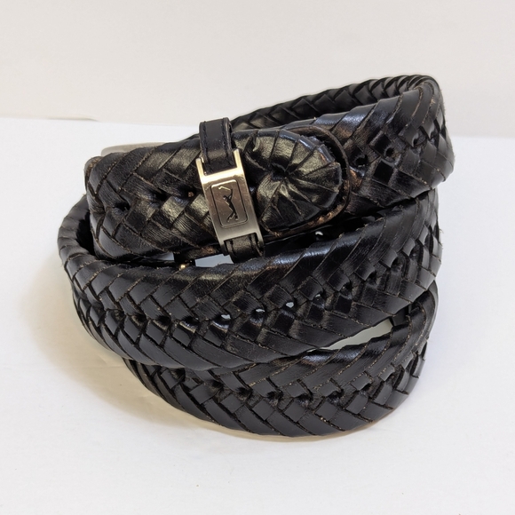 Men's PGA Tour Black Braided Leather Belt Golf Top Grain Size 38 - Picture 1 of 10